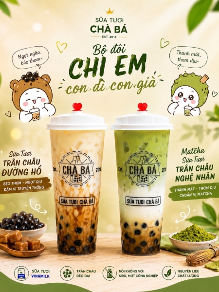Sữa Tươi Chân Châu Đường Hổ + Matcha sữa Tươi