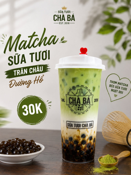 Matcha sữa tươi trân châu đường hổ